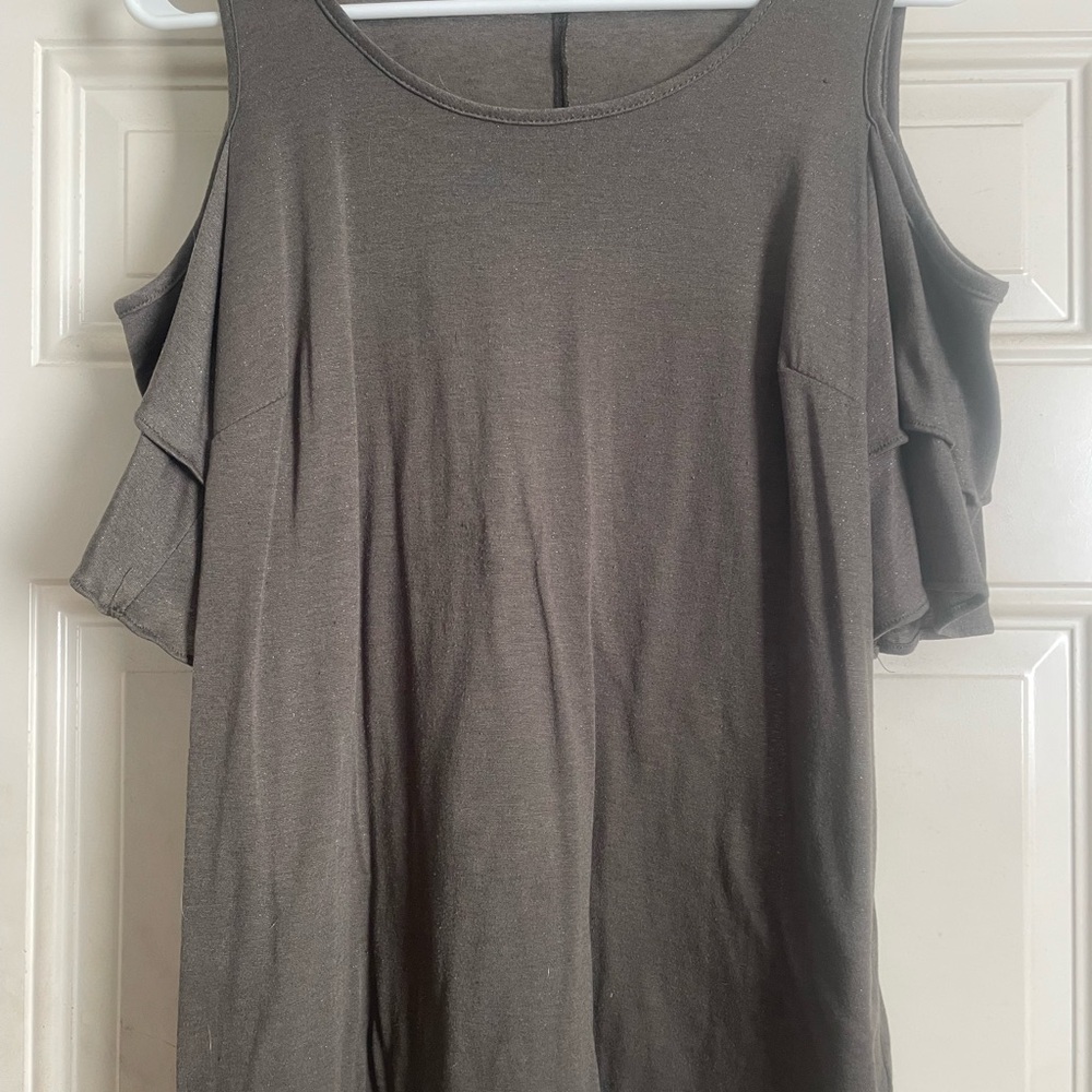 Women's Cold-Shoulder Ruffle Sleeve Top -Green